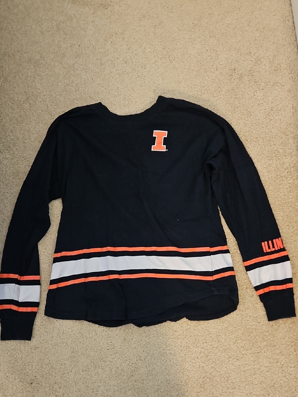 Colosseum Black Long Sleeve Top with Orange & White Stripes